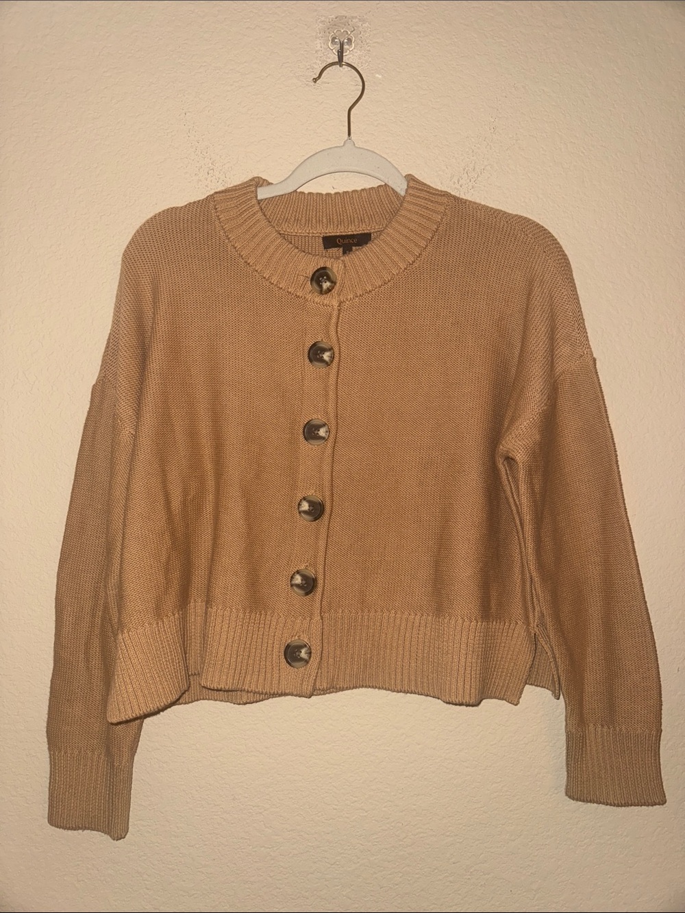 Quince 100% Organic Cotton Cropped Cardigan in Camel Size Small - Picture 2 of 7